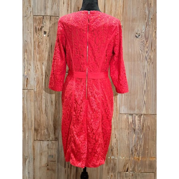 Vintage-Inspired 50s Short Sheath Lace Red Dress Womens Size 8 By Taylor - Picture 3 of 6